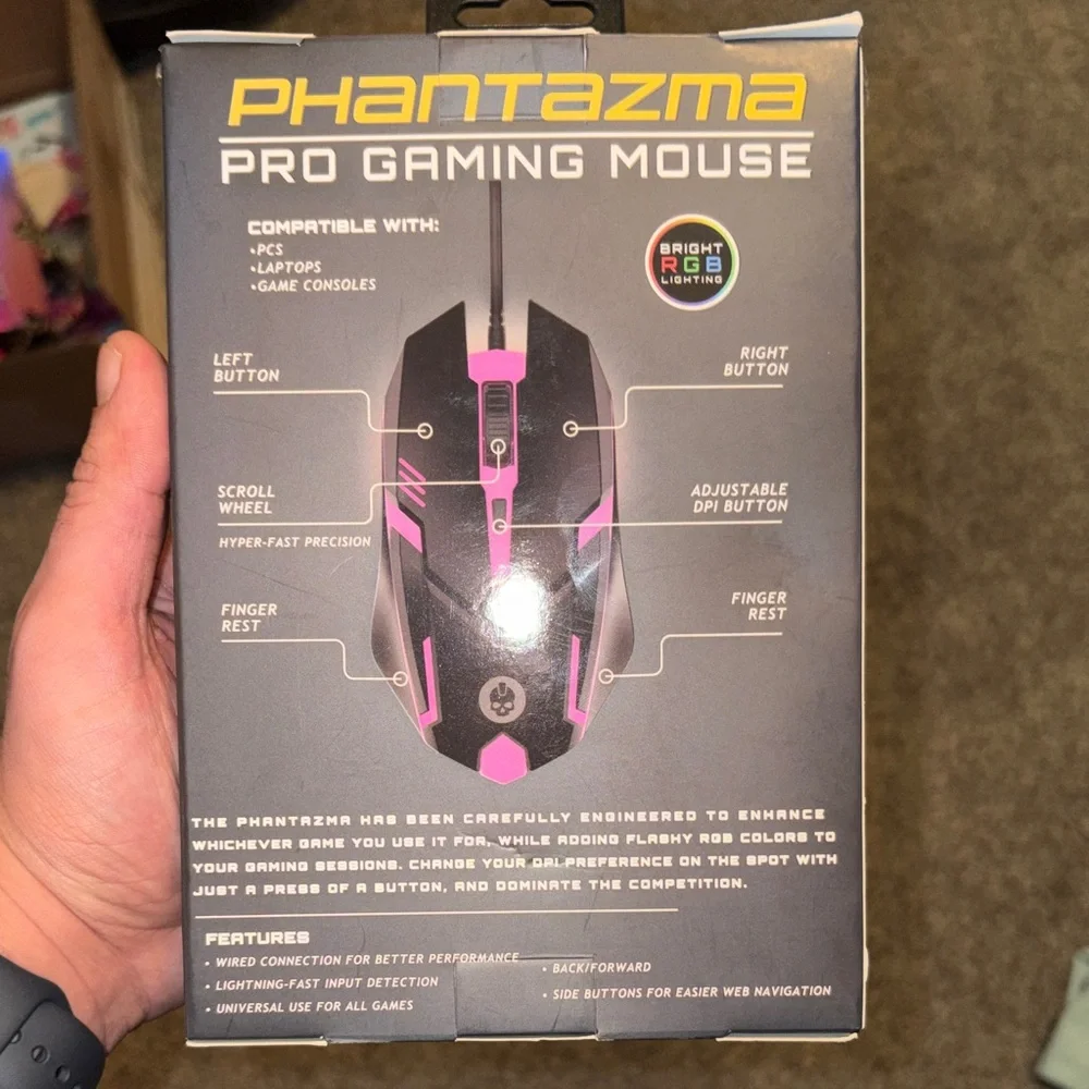 Phantazma Pro Gaming Mouse - Black with RGB Lighting